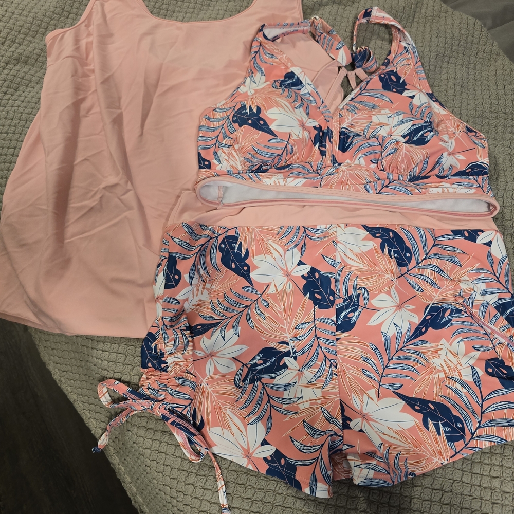 Tropical Pink and Blue Halter Swimsuit Set
